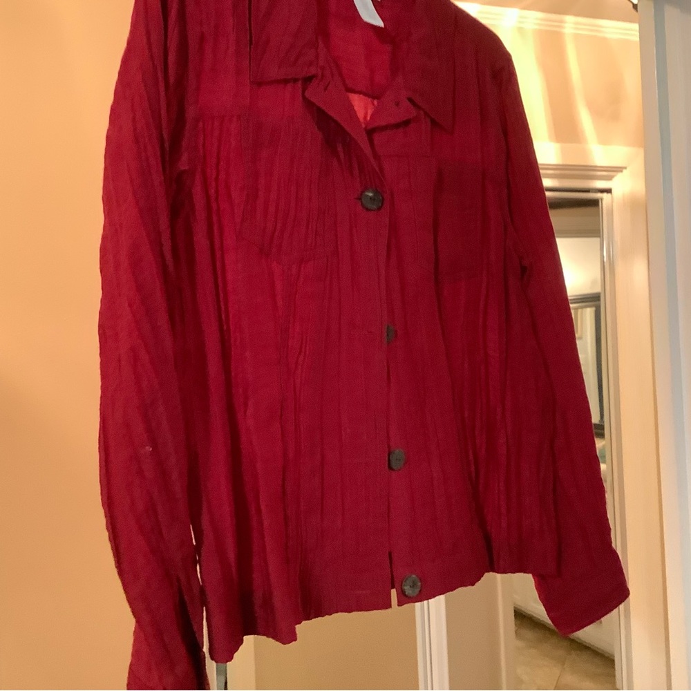 Coldwater Creek (M) red crinkle jacket. Worn several times, but just like new!